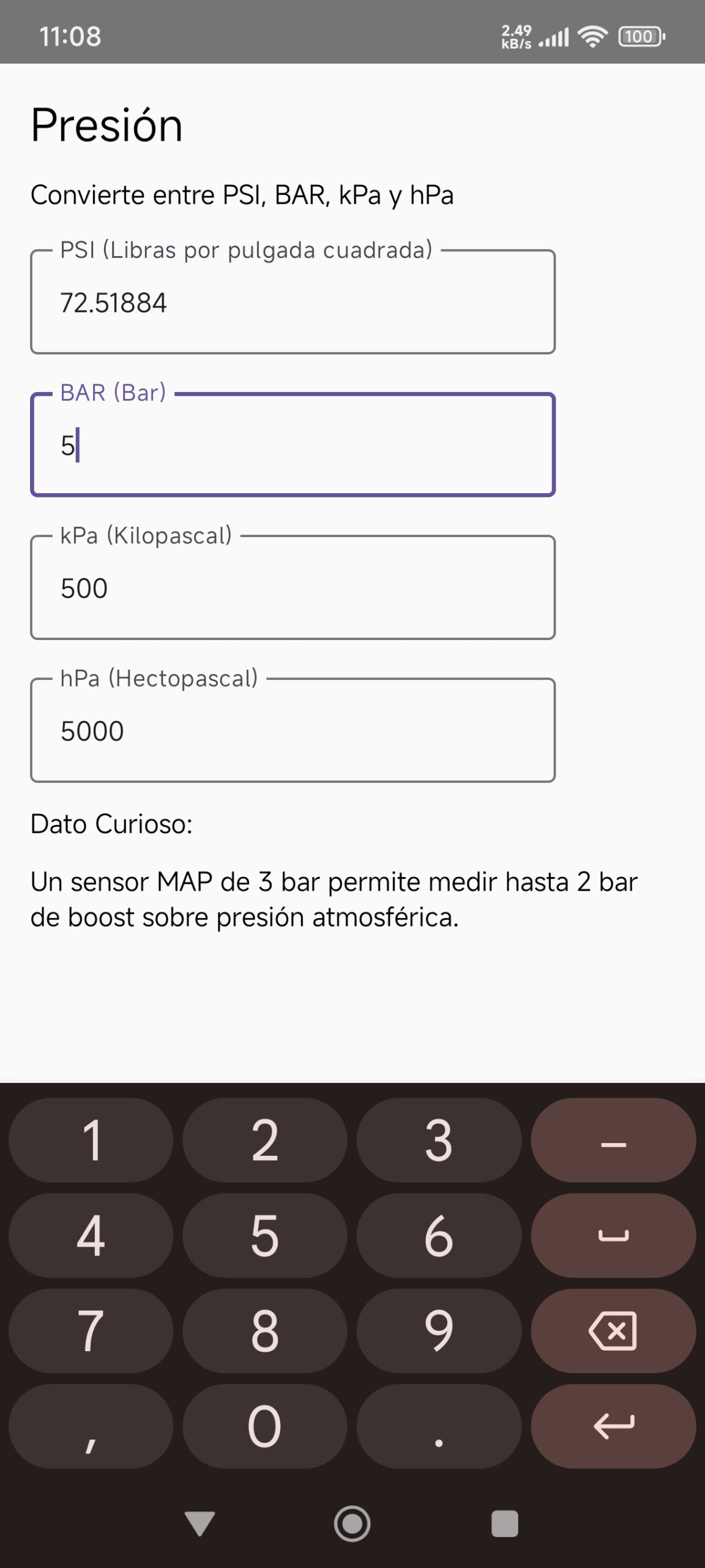 Conversión presión AP Tools PRO